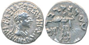 Indo-Greeks, Menander I, Silver Drachm, 2.47g, Bilingual series, obv. diademed and draped 