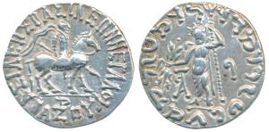 Indo-Scythians, Azes I (c. 57-35 BC), Silver Tetradrachm, 9.38g, obv. king mounted on a ho