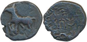 Mathura, Indo-Scythian satrap Hagamasa (c. 50-40 BC), Copper, obv. goddess Lakshmi standin