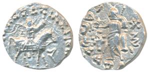 Indo-Scythians, Azes II, Silver Drachm, 2.23g, obv. king mounted on a horse to right, hold