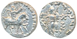 Indo-Scythians, Azes II, Silver Drachm, 2.23g, obv. king mounted on a horse to right, hold