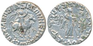 Indo-Scythians, Azes II, Silver Tetradrachm, 9.52, obv. King mounted on a horse to right, 