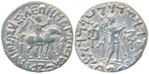 Indo-Scythians, Azes II, Silver Tetradrachm, 8.99g, obv. King mounted on a horse to right,