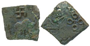 Satavahanas, Sri Satakarni, Copper Unit, 8.73g, Nasik region, obv. an elephant walking to 