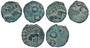 Satavahanas, ’Tarhala Hoard’ Type, Copper Karshapana, 2.18g, 2.36g & 2.11g, Siri Pulumavi;