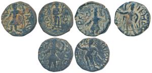 Kushanas, Kanishka (127/28-152 AD), Copper ¼ Unit (3), obv. king standing sacrificing at f
