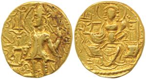 Kushanas, Kanishka II (c. 230-240 AD), Gold Dinar, 7.64g, obv. king standing left, holding