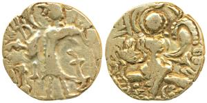 Kidara Kushanas, Anonymous (early 5th century AD), Base Gold Dinar, 7.87g, obv. king stand