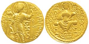 Guptas, Samudragupta, Gold Dinar, 7.83g, ’Standard’ type, obv. king nimbate standing left 