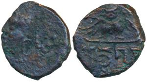 Guptas, Chandragupta II (c. 380-413 AD), Copper, portrait type, 1.52g, obv. bust of the ru
