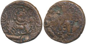 Alchon Huns, Mehama (c. 5th century AD), Copper, 5g, obv. king seated on a throne, with on
