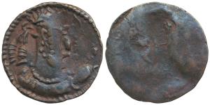 Alchon Huns, Narendra (c. 6th century AD), Copper Drachm, 2.92g, obv. stylised bust of the