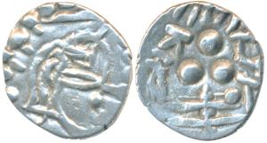 Chach dynasty of Multan, Shri Tapanasa (c. 7th century AD), Silver Damma, 0.78g, obv. crow