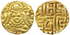 Kalachuris of Tripuri, Gangeya Deva (1015-1040 AD), Gold Dinara, 3.96g, obv. Goddess Laksh