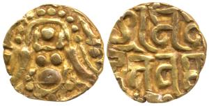 Chandellas of Mahoba, Madana Varman, Gold Masha, 0.95g, obv. seated Lakshmi; rev. legend S