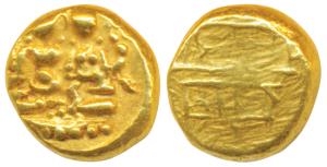 Vijayanagar Empire, Devaraya I, Gold Pagoda, 3.4g, obv. Shiva-Parvati seated, Siva holding