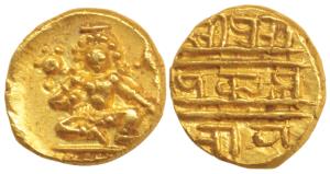 Vijayanagar, Krishna Deva Raya (1509-1529 AD), Gold ½ Pagoda, 1.7g, obv. seated Balakrishn