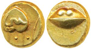 Anonymous, Hudki Gold Pagoda, 3.31g, obv. a boat like uncertain symbol, with Persian legen
