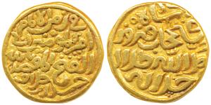 Fath Khan bin Firuz (AH 760-789), Gold Tanka, 10.89g, mint name off flan, in the name of C