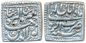 Jahangir, Silver Square Rupee, 11.35g, Agra Mint, Month Aban, AH 1026/12 (KM 147.2). Extre
