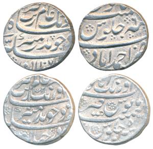Aurangzeb, Silver Rupee, 11.40g & 11.51g, Aurangabad Mint, AH 1072/5, mint name at top on 