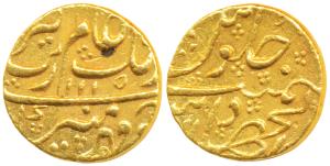 Aurangzeb, Gold Mohur, 11g, Dar-ul-Jihad Hyderabad Mint, AH 1115, (KM 315.20). Very Fine+.