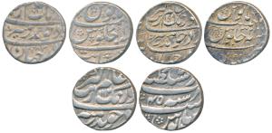 Aurangzeb, Silver Rupee (3), Khambayat Mint, AH 1083/1X; Dar us-Sultanate Lahore Mint, AH 