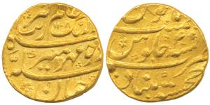 Aurangzeb, Gold Mohur, 10.93g, Khujista Bunyad Mint, AH 1108/40, complete mint name at bot