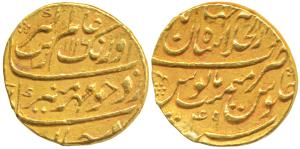 Aurangzeb, Gold Mohur, 10.89g, Dar-ul-Khilafat Shahjahanabad Mint, AH 1116/49 (KM 315.42).