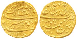 Aurangzeb, Gold Mohur, 10.9g, Dar al-Khilafat Shahjahanabad Mint, AH 1104/37 (KM 315.42). 