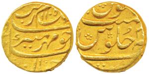 Aurangzeb, Gold Mohur, 11.01g, Tatta Mint, AH 1105 (KM 315.45). Very Fine, Rare.