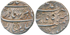 Shah Alam Bahadur, Silver Rupee, 11.44g, Ahmednagar Mint, AH 1121/3, floral decoration on 
