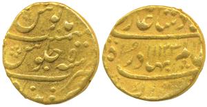 Shah Alam Bahadur, Gold Mohur, 10.94g, Khujista Bunyad Mint, AH 1123/5 (KM 356.7). Very Fi