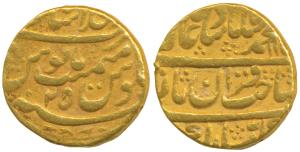 Muhammad Shah, Gold Mohur, 10.75g, Dar-ul-Khilafat Shahjahanabad Mint, RY 25, Sahib-i-Qira