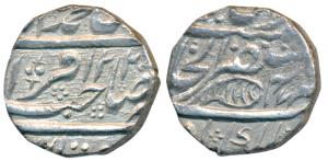 Akbarabad Mint, Silver Rupee, 11.11g, in the name of Shah Alam II, AH 1220/47, fish on rev