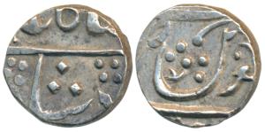 Jafarabad urf Chandor Mint, Silver ½ Rupee, 5.49g, in the name of Shah Alam II, usual flor