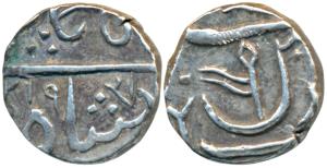 Gulshanabad Nasik Mint, Silver ½ Rupee, 5.65g, in the name of Shah Alam II, AH 1219, flag 
