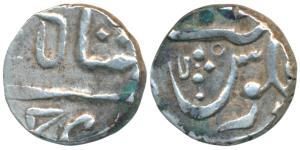 Muhiabad urf Poona Mint, Silver ½ Rupee, 5.5g, in the name of Shah Ali Gohar, Ankushi on r