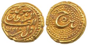Tipu Sultan, Gold Pagoda, 3.4g, Patan Mint, AM 1215/5, Persian letter He on rev. (KM 129).
