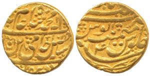 Najibabad Mint, Gold Mohur, 10.83g, in the name of Shah Alam II, RY 4, mint name at top on
