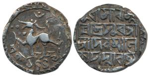 Deva Manikya (SEc 1442-1454, 1526-1532 AD), Silver Tanka, 9.64g, citing Queen Padmavati, o
