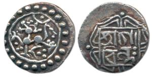 Govinda Manikya (SE 1582, 1589-1598, c. 1660, 1667-1676 AD), Silver 1/8 Tanka, 1.3g, obv. 