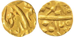 Sayaji Rao II, Gold ¼ Mohur, 3.02g, in the name of Muhammad Akbar II, AH 12XX, initial Saa