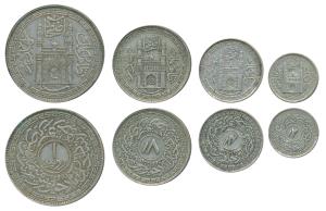 Mir Usman Ali Khan, (AH 1329-1367, 1911-1948 AD) set of 4, Silver Rupee, ½, ¼ and 1/8 Anna