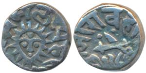 Tukoji Rao II (AH 1261-1304, 1844-1886 AD), Silver ¼ Rupee, 2.76g, AH 1289, obv. crossed s