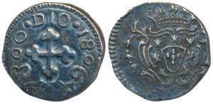 Diu, Maria I (1788-1799 AD), Silver Pardau / 300 Reis, 3.7g, 1806, obv. crowned arms, rev.