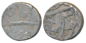 Broach Mint, Silver ½ Rupee, Surat Mint, 5.50g, in the name of Shah Alam II, cross in the 