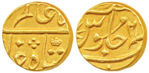 Surat Mint, Gold Mohur, 11.56g, struck at the Bombay Mint, (circa 1803-1824), in the name 