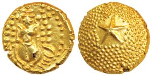 Star Gold Pagoda, 3.37g, single Swami (Balaji-Tirupati) standing, facing front on obv.; st
