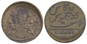 Copper 10 Cash, 4.2g, Error, 15% off center on both sides, resulting in the date being off